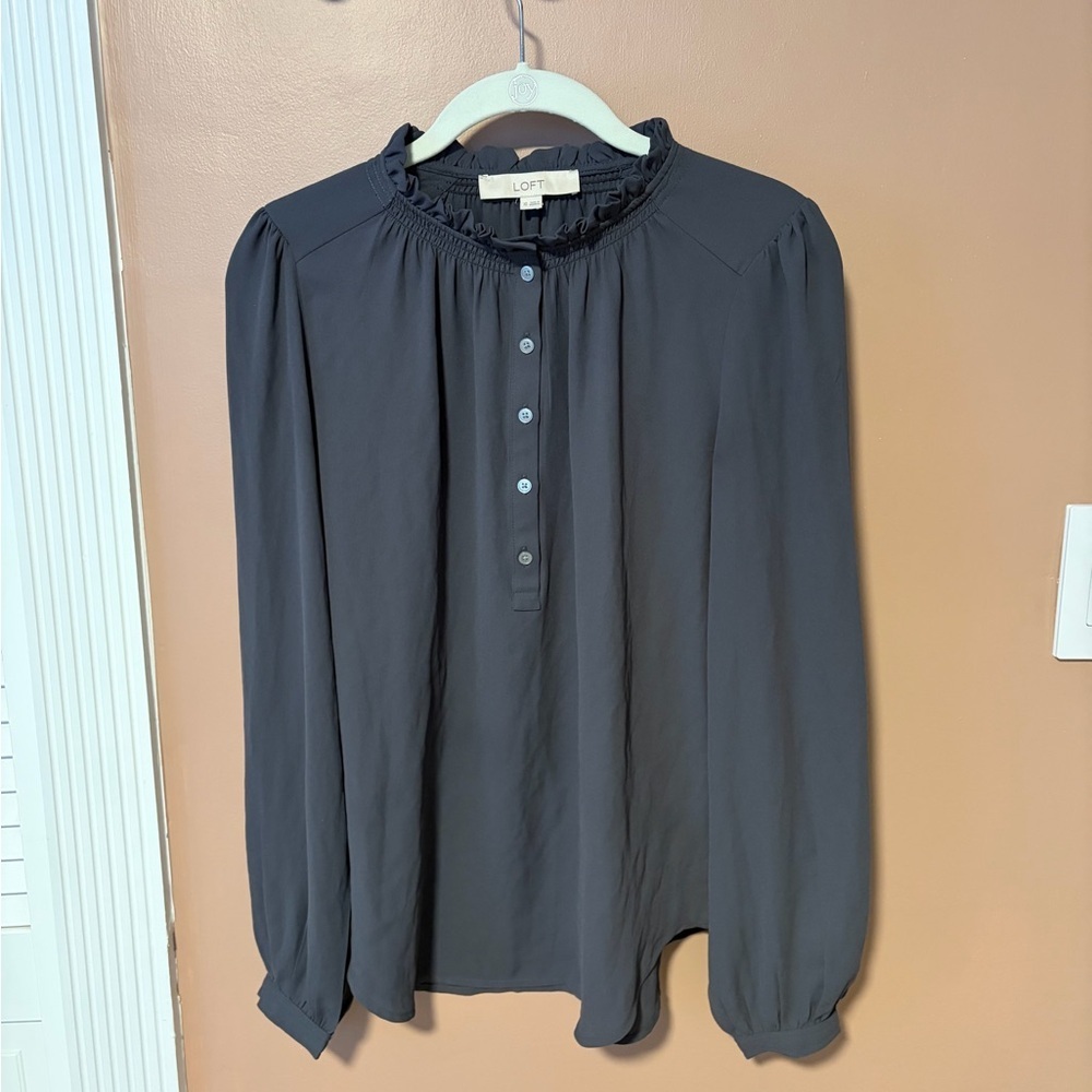 Loft silky ruffle detail long-sleeved top